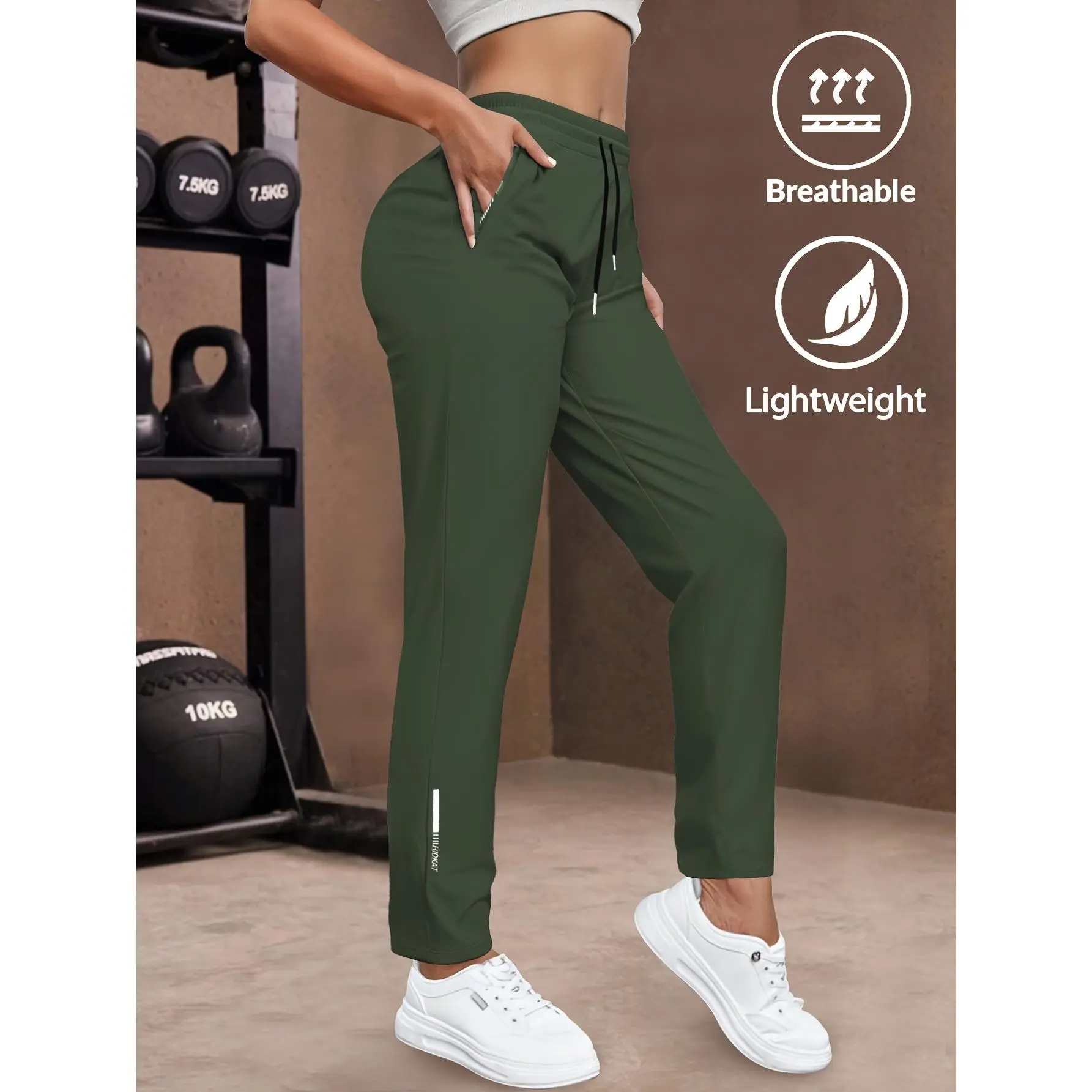 Women's Slim Fit Universal Nylon Joggers - Full Length, Lightweight Stretchy Fabric, Normal Type, Adjustable Drawcord, Pouch Pockets Activewear for Workout, Running, All Seasons