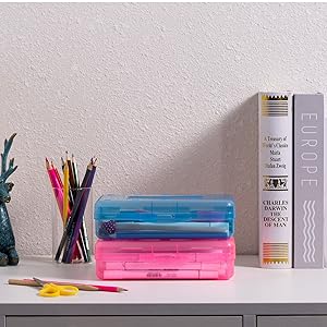3 Pack Large Hard Plastic Pencil Case with Snap Lid-Clear Crayon Box, Marker Pen Organizer, Stackable Art Craft Storage Container, Colorful - Back to School Supplies