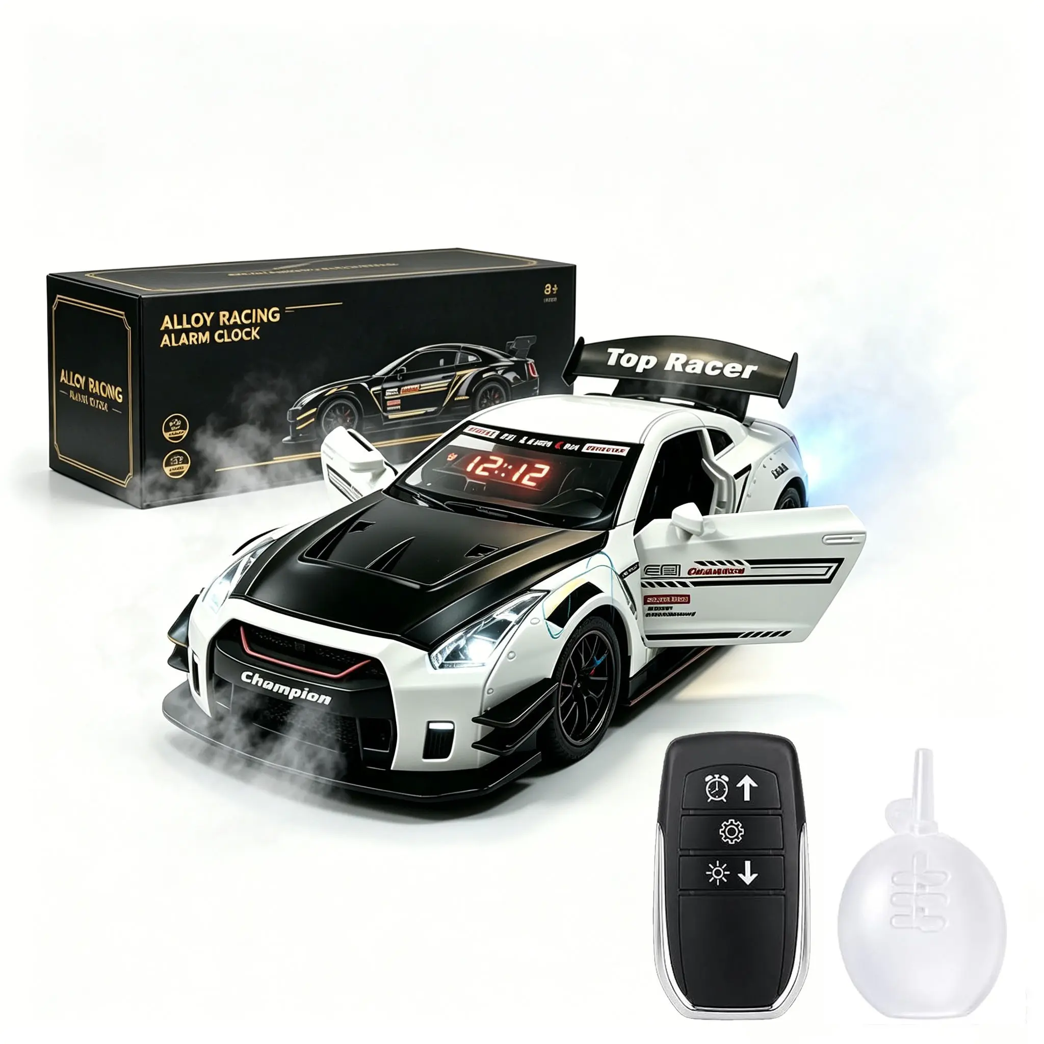 Car Alarm Clock with Engine Sound, LED Digital Display, Remote Control, Realistic Lighting Effects, Ideal for Bedroom, Perfect Gift for Boyfriend, Digital Alarm Clocks for Bedrooms