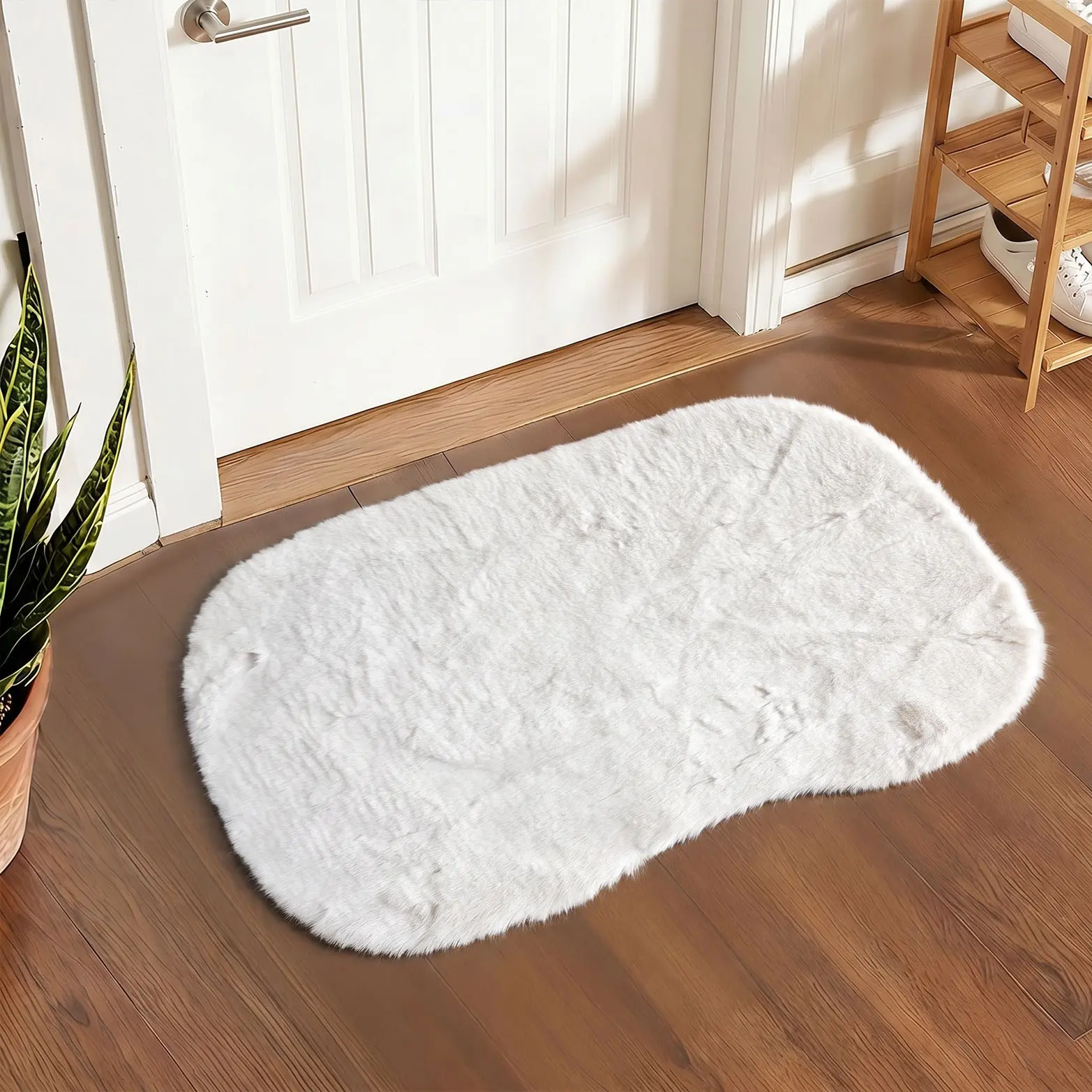 1pc Faux Rabbit Fur Irregular Door Mat, Doormat, Soft Absorbent Non-Slip Rug for Entryway Bathroom Living Room, Fluffy Skin-Friendly Easy Care, Cream Style Home Decor Gift
