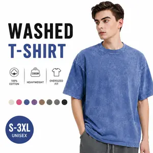 Men's 3-Pack Acid Wash Oversized Cotton T-Shirts - Plain, Round Crew Neck, Half Sleeve, Loose Fit Casual Summer Streetwear Tees - Comfortable Patriotic Military Merch, Round Neck