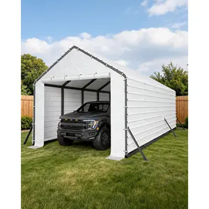 Heavy Duty Enclosed Metal Carport Kit – Ribbed Galvanized Steel Roof – All-Weather Protection – 13x26/13x21/13x16 ft – Shelter for Cars, Boats, Tractors, Sheds, Garages, Outdoor Storage – 16 White Panels