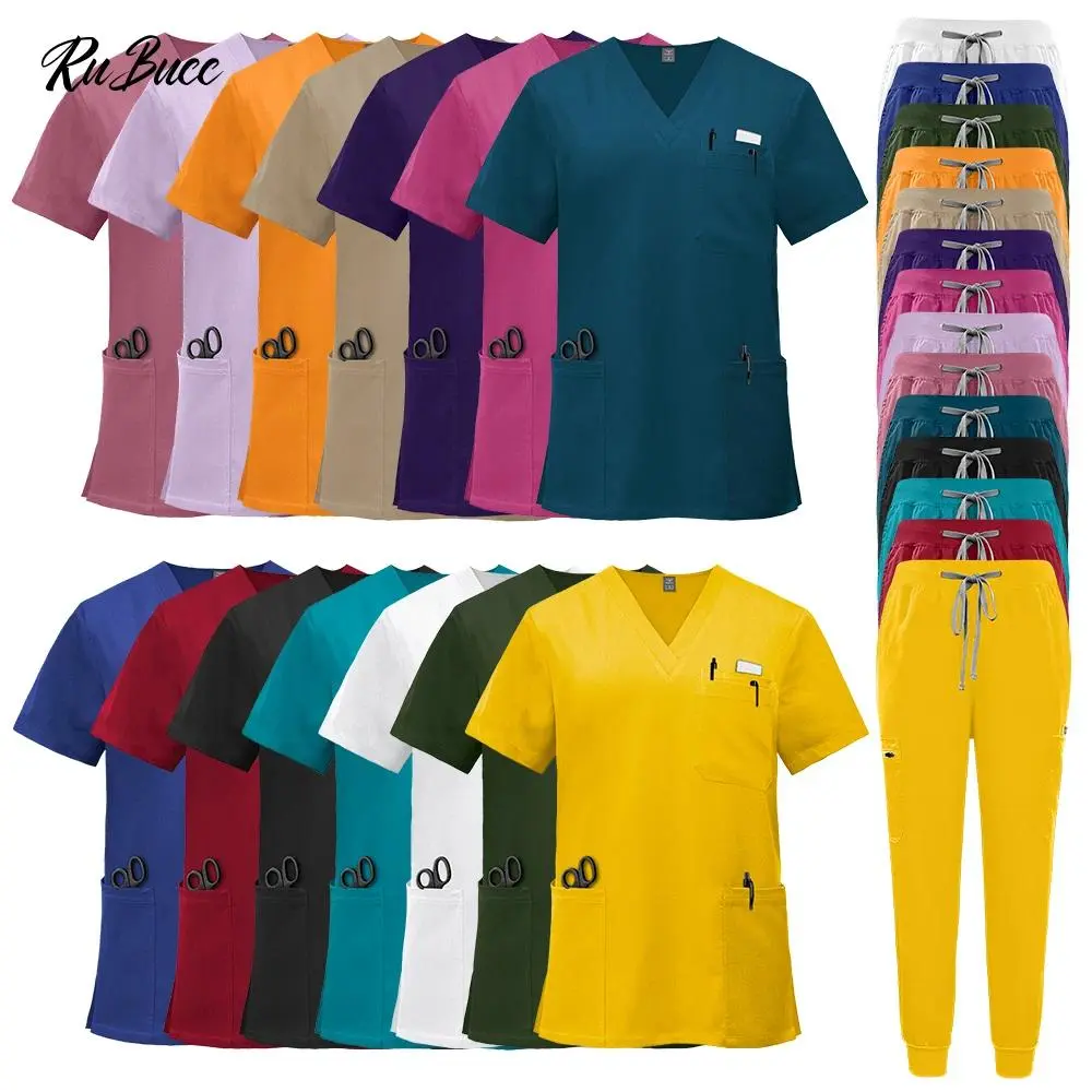 Medical Uniform V-neck Hospital Scrubs Suits Health Service Nursing Uniform for Male Female Dental Clinic Costume Dentistry Sets