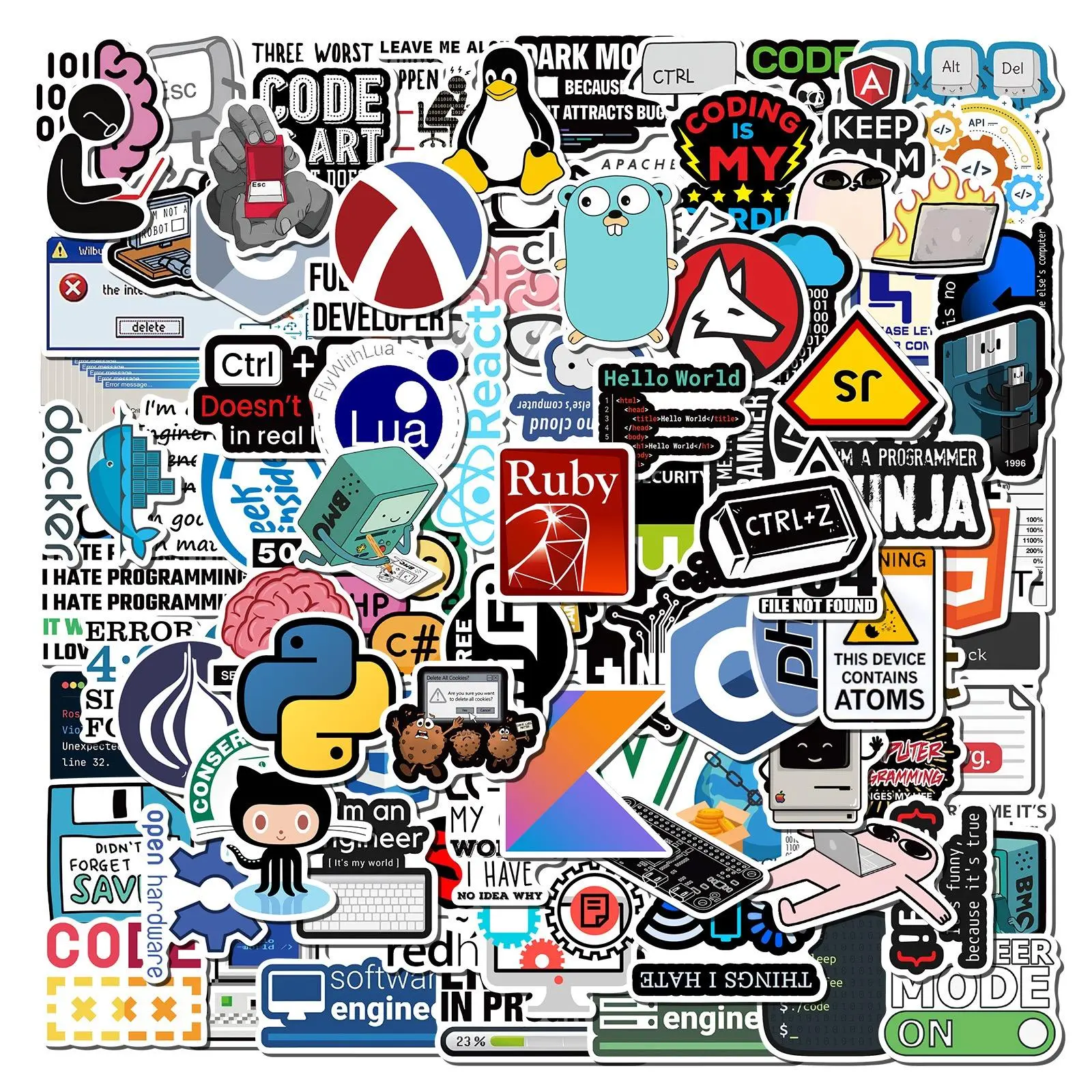 50/100pcs Network Hacker Programming Stickers Funny Cartoon IT Engineer Computer Sticker Luggage Laptop Guitar Phone Decals