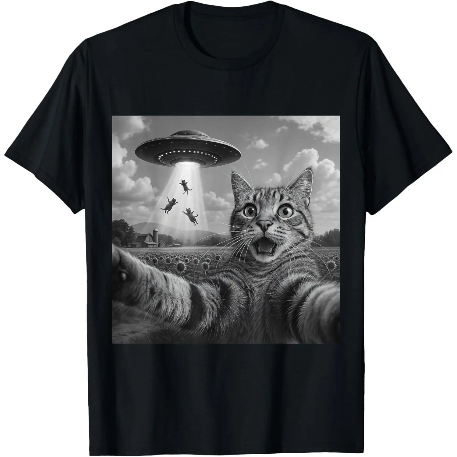 Alien Cat Selfie UFO Gifts Men  Graphic Funny Cat T-Shirt