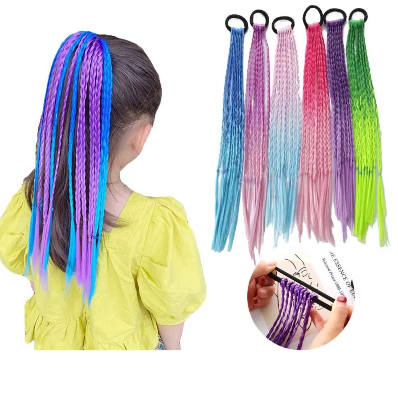 Braided Wig Hair Ties, stylish dreadlock and twist braid design. Cute hair ornaments with faux braids, lovely hair accessories for daily and party styling.
