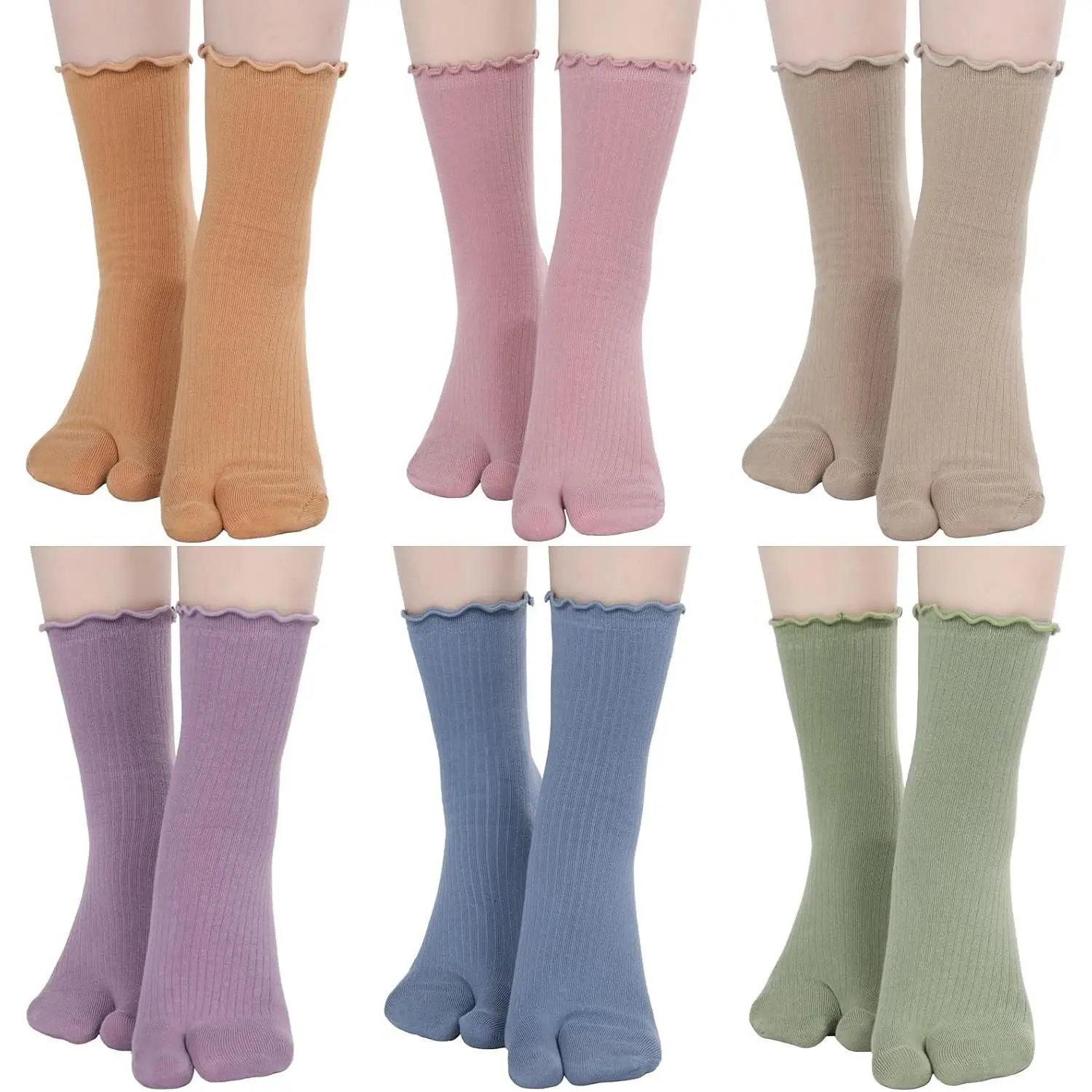 6 Pairs Frilly Tabi Socks Split Toe Flip Flop Cotton Japanese Sandal Slipper for Men Women Unisex(Gift)