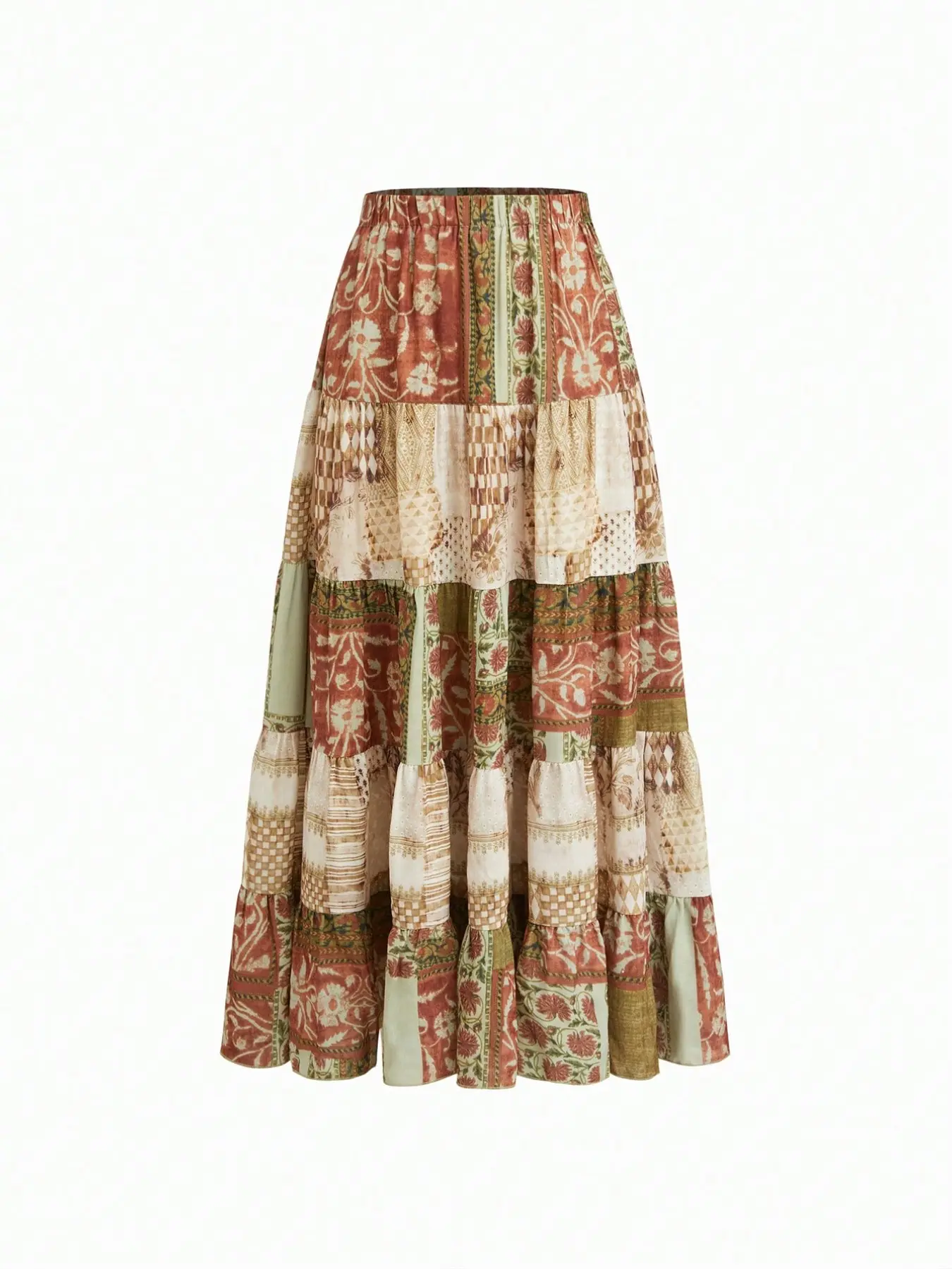 New Summer Vacation Chic Boho Style Long Dress, Print Elastic Waist Midi Skirt, Fashionable Women's Clothing for Spring and Summer