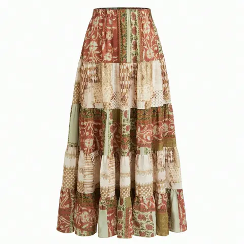 New Summer Vacation Chic Boho Style Long Dress, Print Elastic Waist Midi Skirt, Fashionable Women's Clothing for Spring and Summer