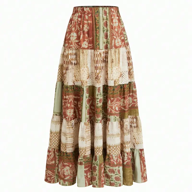 New Summer Vacation Chic Boho Style Long Dress, Print Elastic Waist Midi Skirt, Fashionable Women's Clothing for Spring and Summer