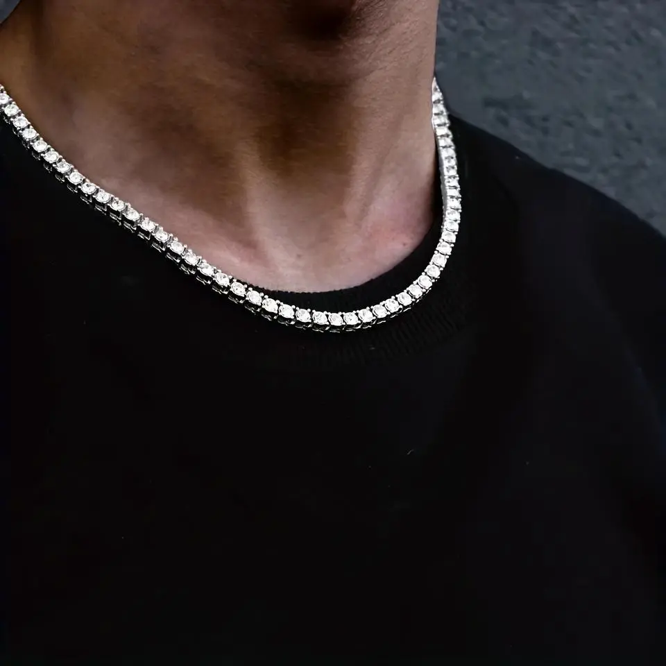 1pc Men's Hip Hop Rap Hipster Full Zinronia Necklace - Square Faux Rhinestone Zircon Neck Chain - Luxury Versatile Jewelry For Men And Women -  For Fashionable Individuals - Perfect Father's Day Gift