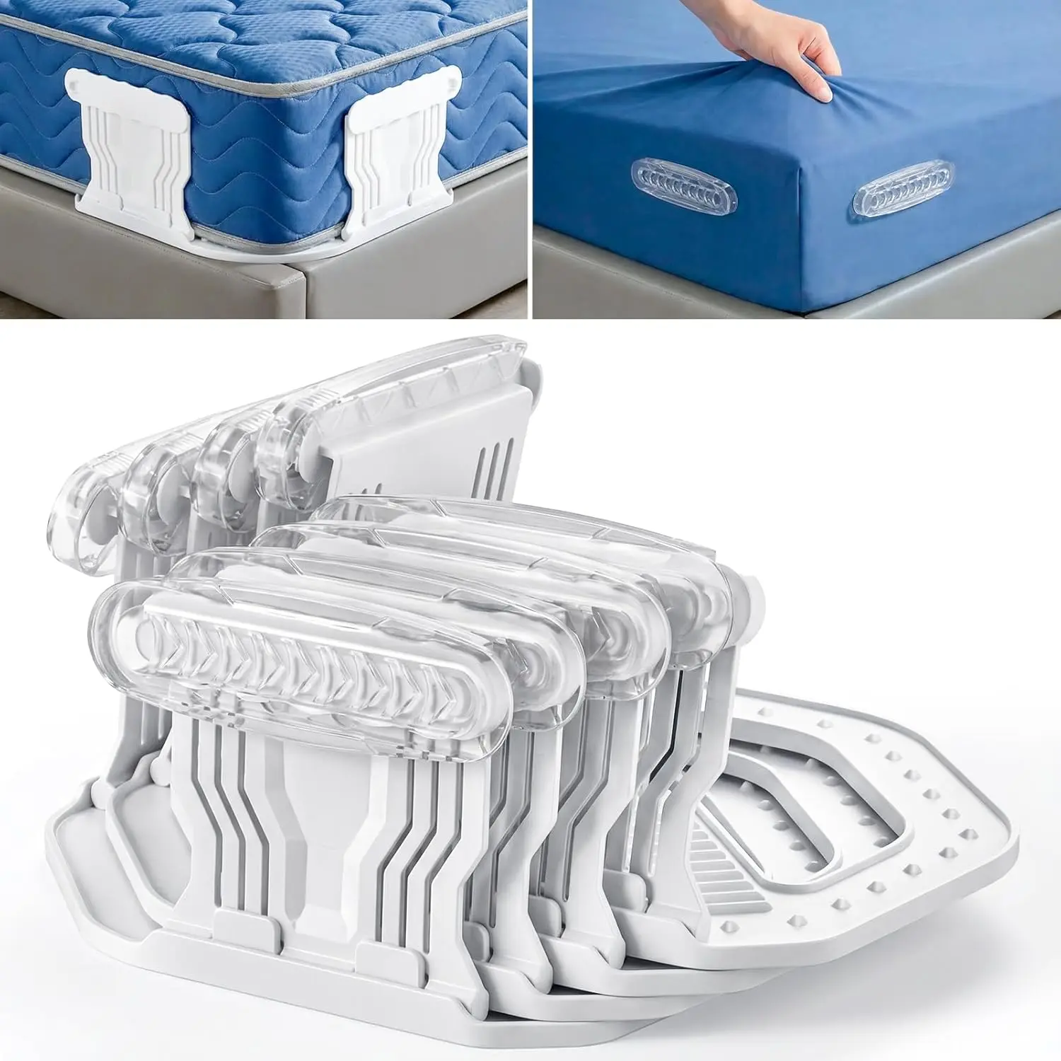 Bed Sheet Holders - 4 Pack Foldable Sheet for Mattress Corners, Open Corner Bed Sheet Holder Clips with Gentle Locks, Tug-Sheet Grippers Keep Sheets Tight All Night