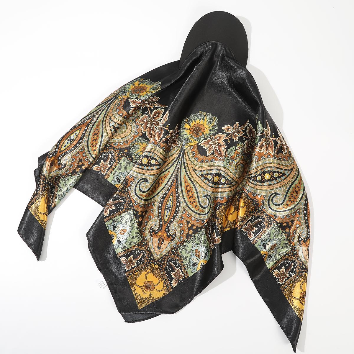 AWAYTR Black Square Scarf Hat for Women Bohemia Hawaii Retro Bandana Cap Printing Headscarf Hat Peaked Cap Sunshade Hair Accessories