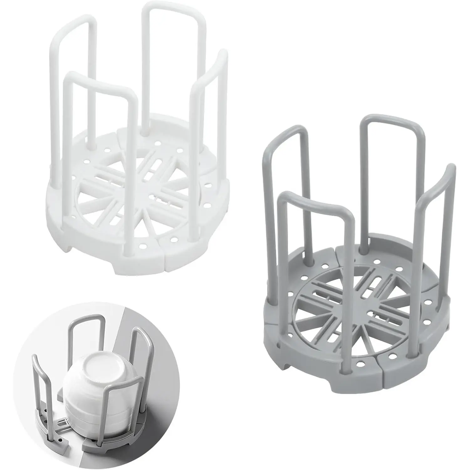 2Pcs Expandable Adjustable Dish Organizer Set - Bowl Rack, Plate Holder for Kitchen Countertop, Cabinet Shelf, Boxes