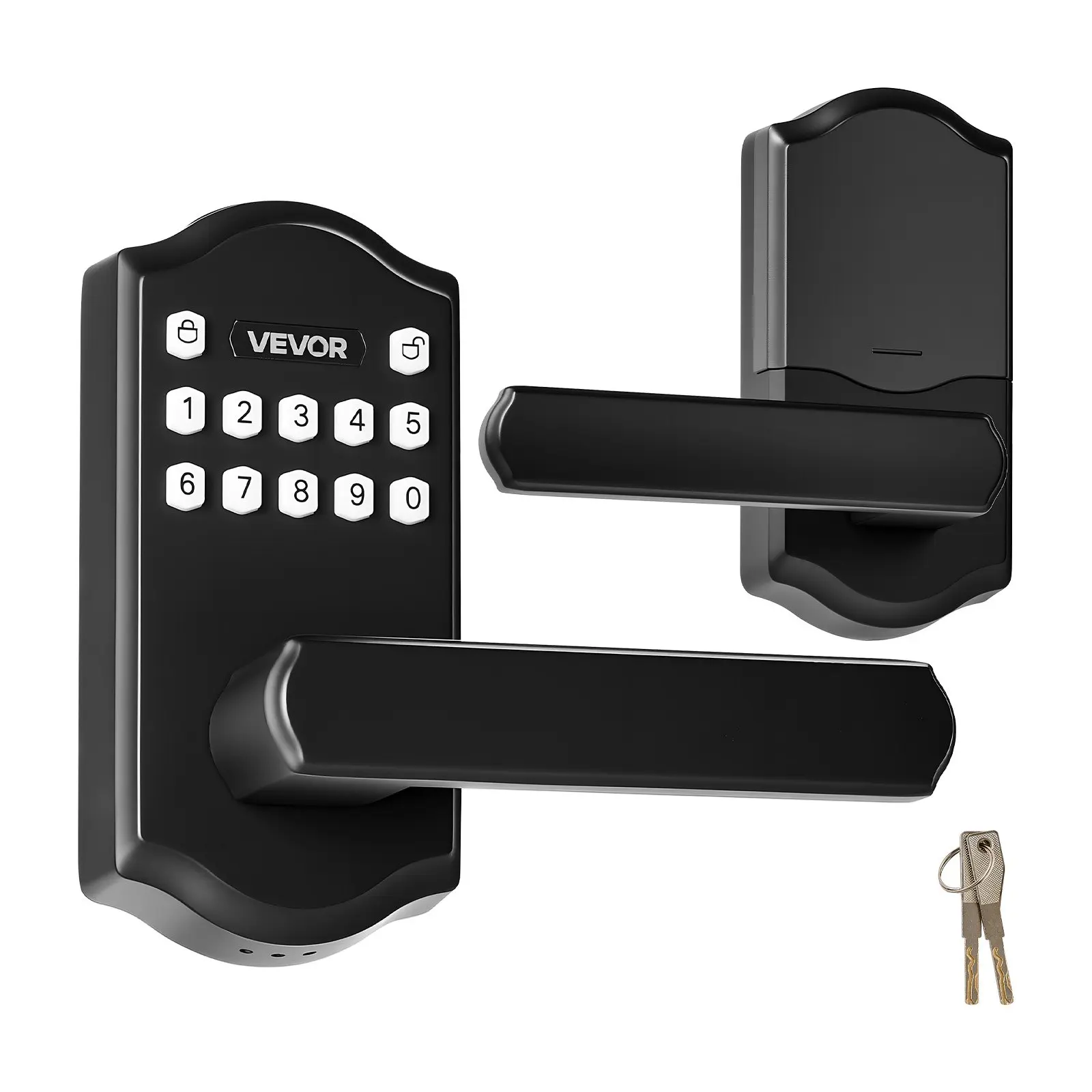 VEVOR DS70 Aluminum Alloy Keyless Entry Lock, 5.71x2.76x1.18" Keypad+Handle Lever Type, Electronic Lever with Customizable User Codes, Keyed Entry, Auto Lock, Anti-Peeking Password, Backlit Keypad, Matte Black for Home Doors