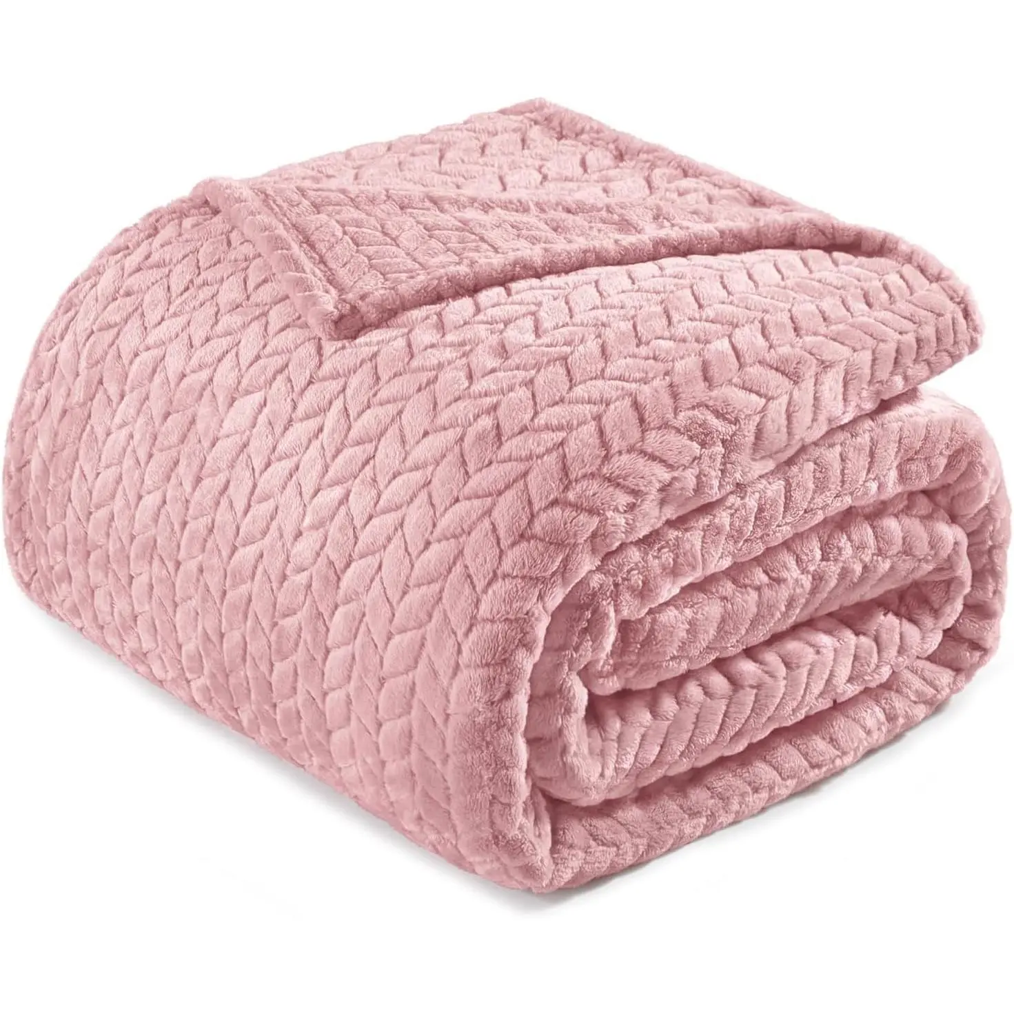 Soft Fleece Bed Blanket Queen Size, 90”x90”, Pink | Cozy Fluffy Lightweight Blankets for Summer, Decorative Plush Flannel Throws for Living room, Bedroom with Leaves Pattern