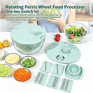 11-Piece Set Vegetable Cutter and Colander, Multi-Functional Kitchen Tool, Manual Rotating Drainer, Salad Dehydrator, Food Prep Essentials