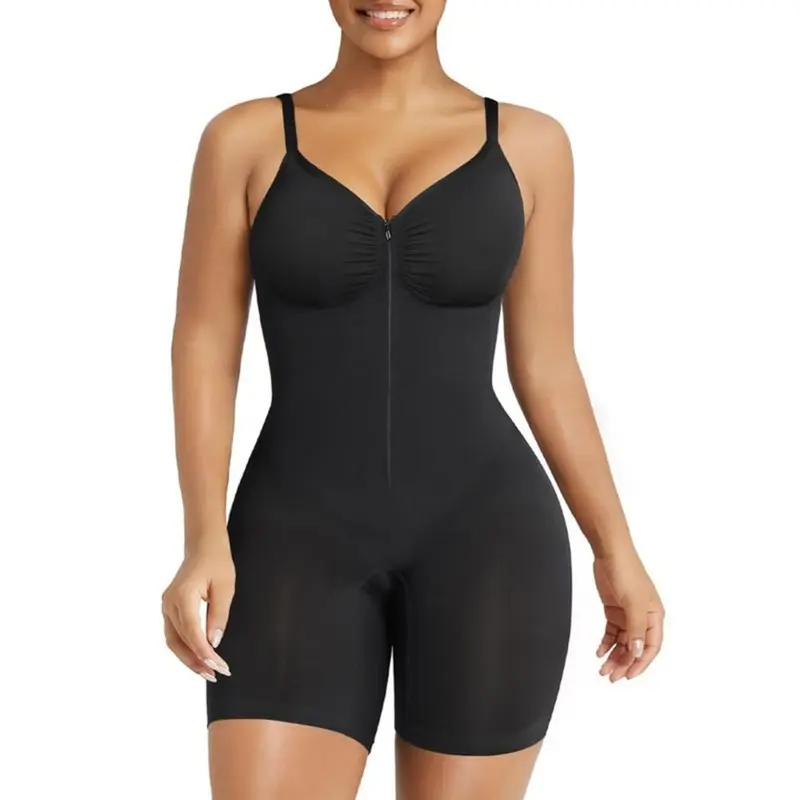 Women's Seamless Shapewear Bodysuit - Light, Smooth Fabric, High Waist Tummy Control, Butt Lifting, Zipper Front, Firm Compression, Minimalist Slimming Day Outfit for Summer Casual Wear, Breathable