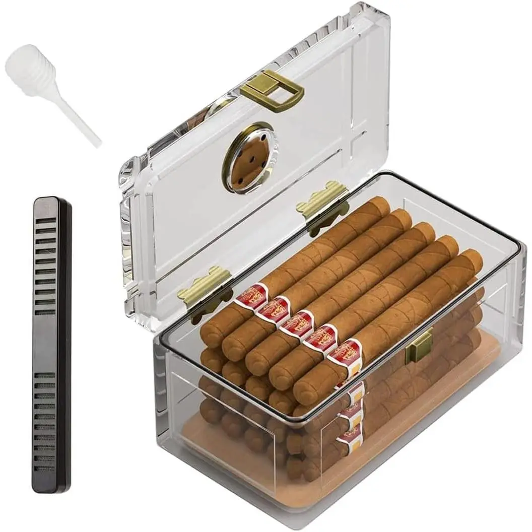 Acrylic Cigar Humidor with Humidifier and Hygrometer, Desktop Cigar Case Box that can Hold About 15-20 Cigars (S)Gift