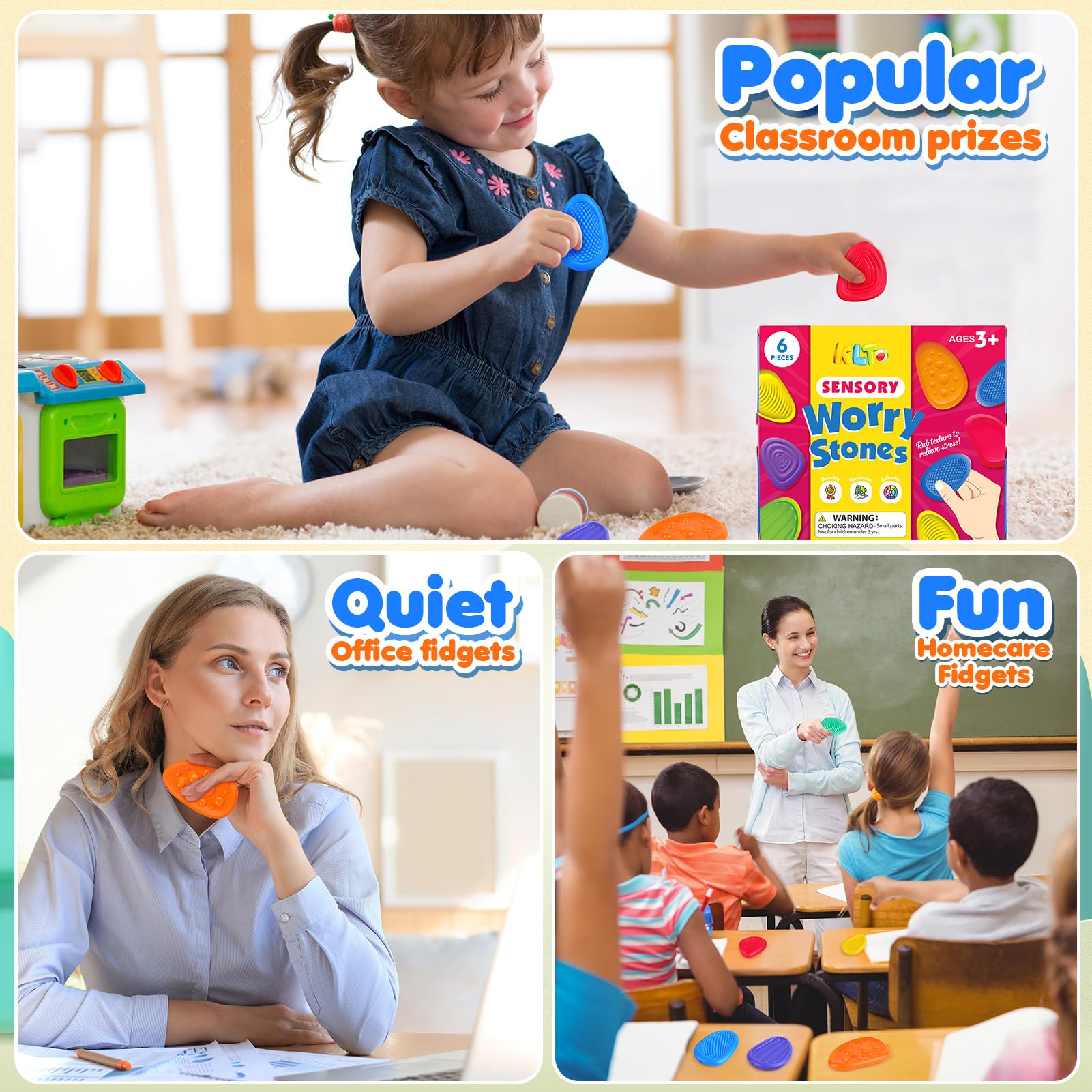 Sensory Stone Set, Soothes Emotions & Stress Relief, Washable Durable Touch Stones, Available in Multiple Colors, Sensory Grippie Set