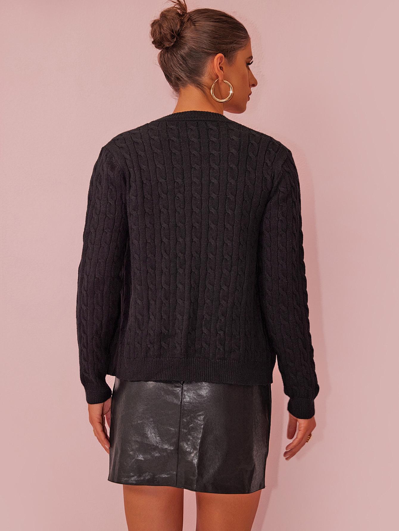 Joyfunear Women's Cable Knit Sweater Set: Crew Neck Pullover & Button - Up Cardigan