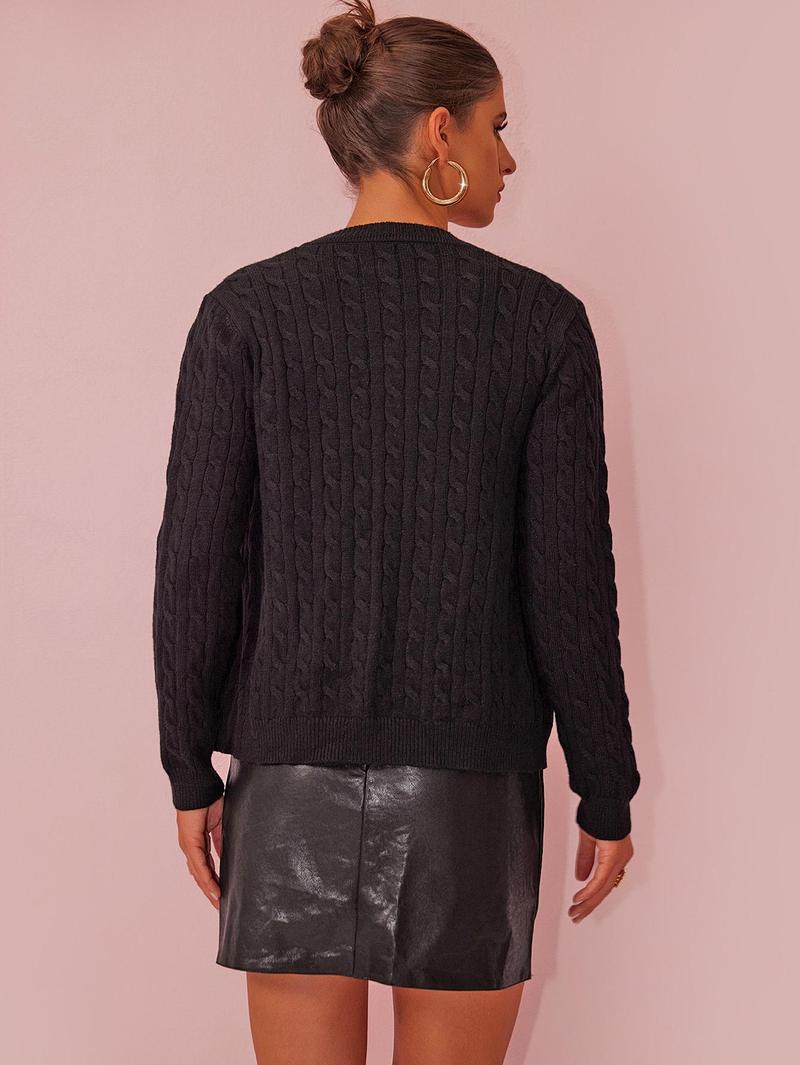 Joyfunear Women's Cable Knit Sweater Set: Crew Neck Pullover & Button - Up Cardigan