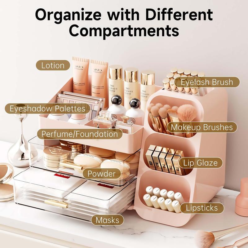 UFORU  Makeup Organizer with Various Compartments All - in - One Cosmetic Organizer with Divided Sections | Keep Brushes, Lipsticks & More Neat