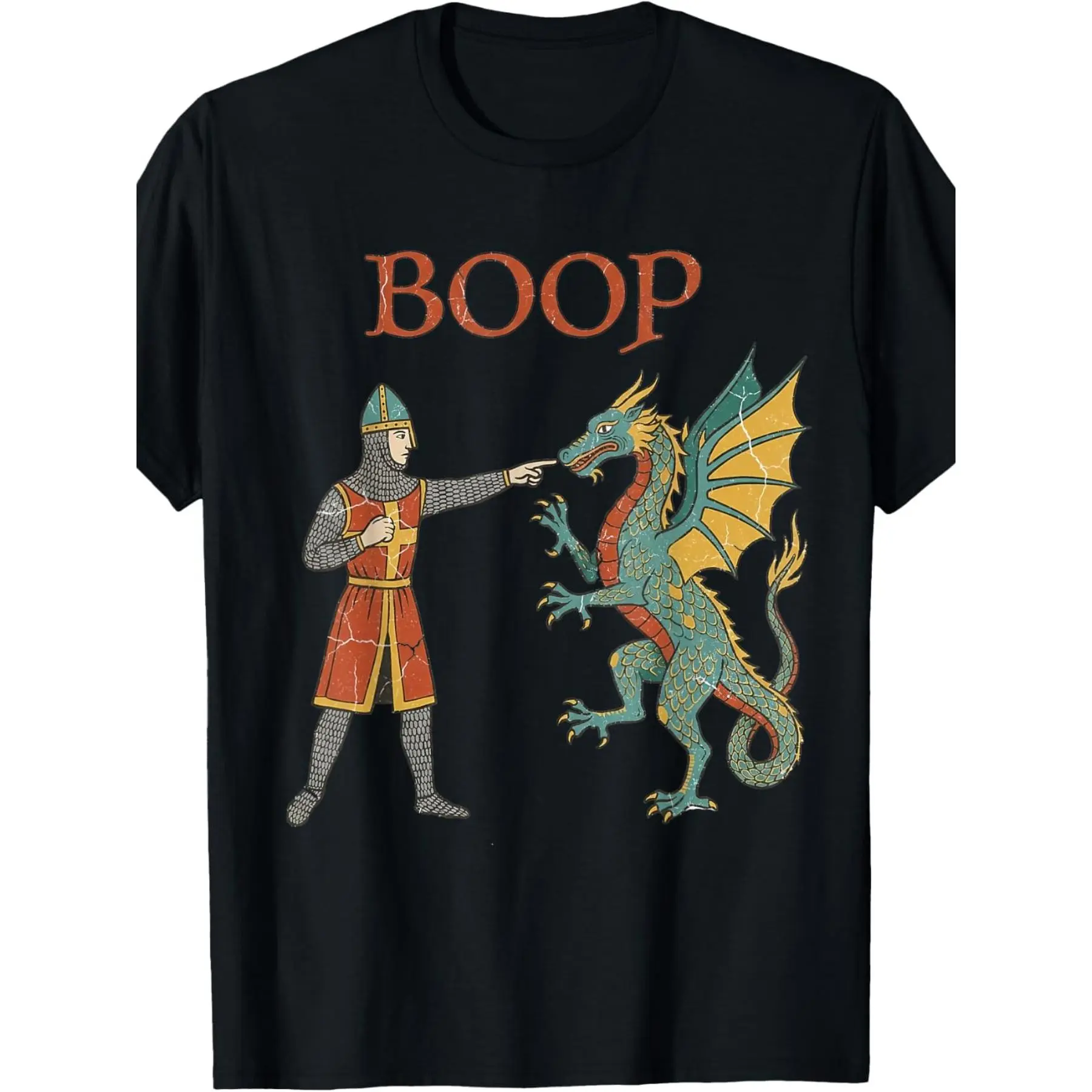 Boop Medieval Knight & Dragon T-Shirt for Men & Women - Funny Suitable for - Casual Wear, Themed Events, Renaissance Fairs, Costume Parties - Machine Washable Graphic Tee with Knight Dragon