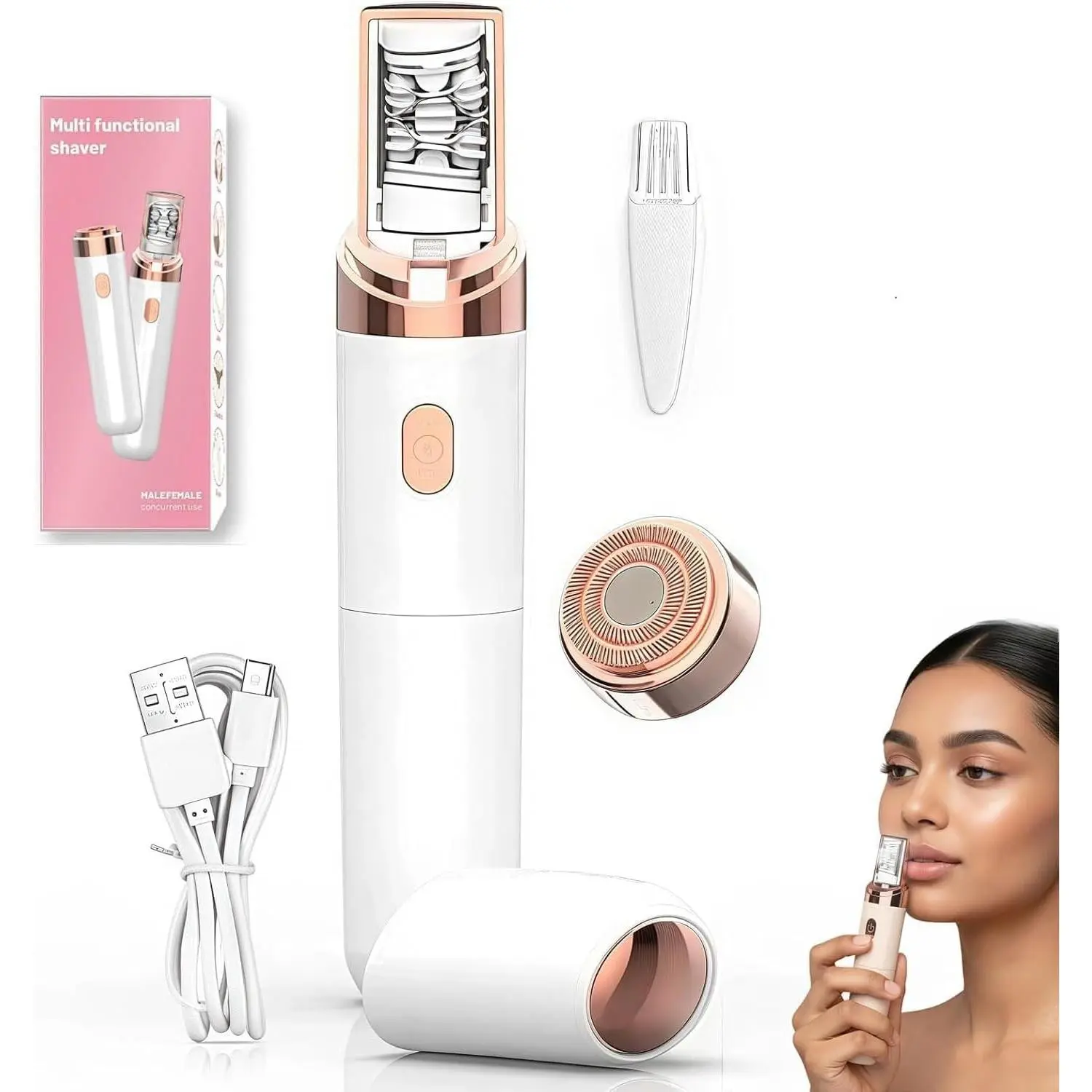 Pro 3.0 Women Face Epilator - 2-in-1 Gentle Root Removal for Coarse & Fine Hair,2026 New Upgrades Rechargeable Shaver Electric Depiladora for Face/Legs/Bikini Smooth Skin (White)Gift.