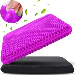 Black large-sized thickened breathable gel cushion, ergonomic hip and tailbone pressure relief pad, suitable for comfortable support during long periods of sitting at office desks, wheelchairs, and driving in cars
