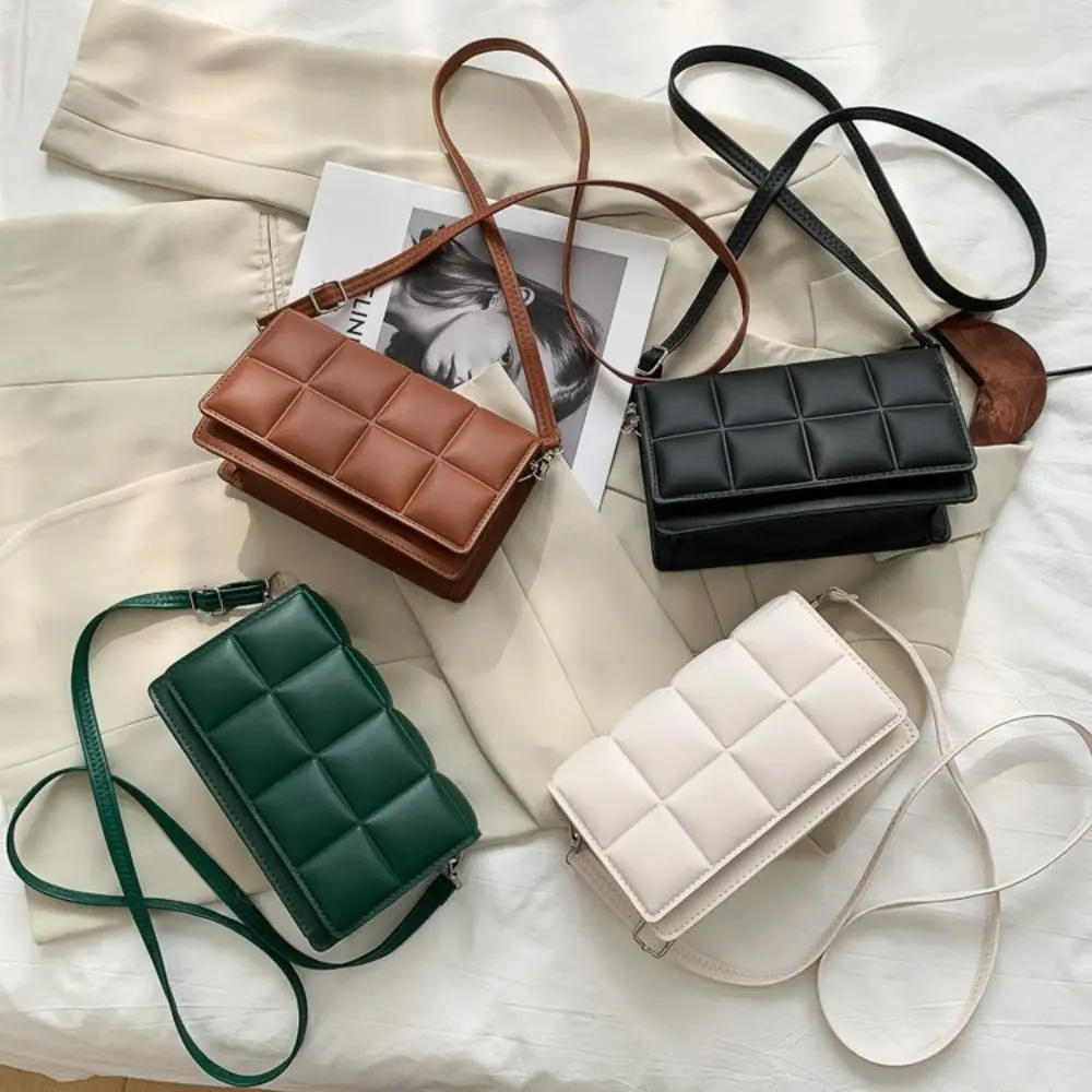 Puffy Quilted Square Crossbody Bag, Women's Casual Waterproof PU Leather Shoulder Purse with Adjustable Thin Strap, Crossbody Bags For Women, Square Shape, Messenger, Crossbody Shoulder Purse, Everyday Carry