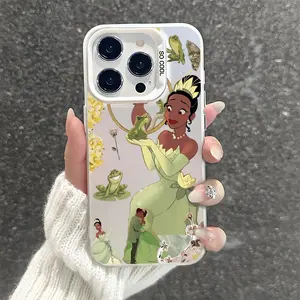 Princess Tiana & Frog Prince Kiss Pattern Shockproof Smartphone Case, Animal-Themed Accessory for iPhone 7/8/X/XR/11/12/13/14/15/16/17 Pro Max Plus Air, Affordable Personalized Cellphone Handheld Cover