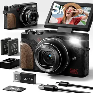 5K Digital Cameras for Photography,18X Digital Zoom Autofocus,180? Screen Flips, Anti-Shake,64MP Vlogging Cameras for YouTube,2 ,64GB TF Card (Black)