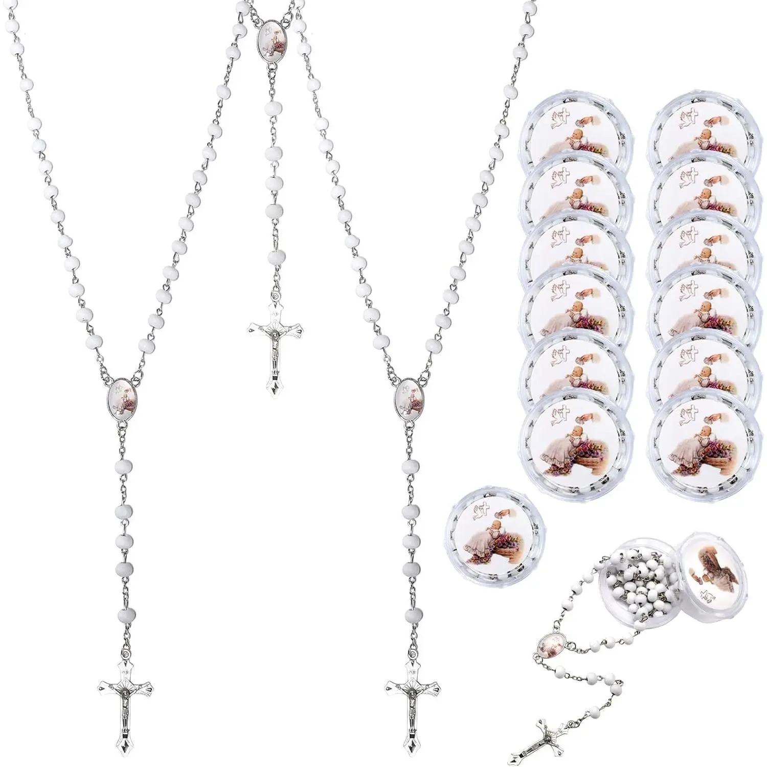 12 Pack Guardian Baby Angel White Bead Scented Rosaries for Baptism First Communion Party Favors, Catholic Rosarios Bulk Para Recuerdos De Bautizo, Gifts for Girls and Boys(Gift)