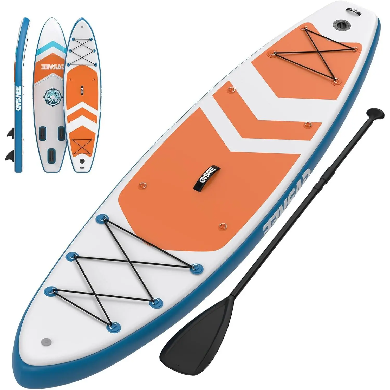 Inflatable Rise Paddle Board for Adults – Extra Wide Non-Slip Deck, 3 Fins, High Quality Accessories, Backpack & Pump – Lightweight & Stable Support Board for Yoga, Fishing, Touring – 11ft x 34"/10.6ft x 30"