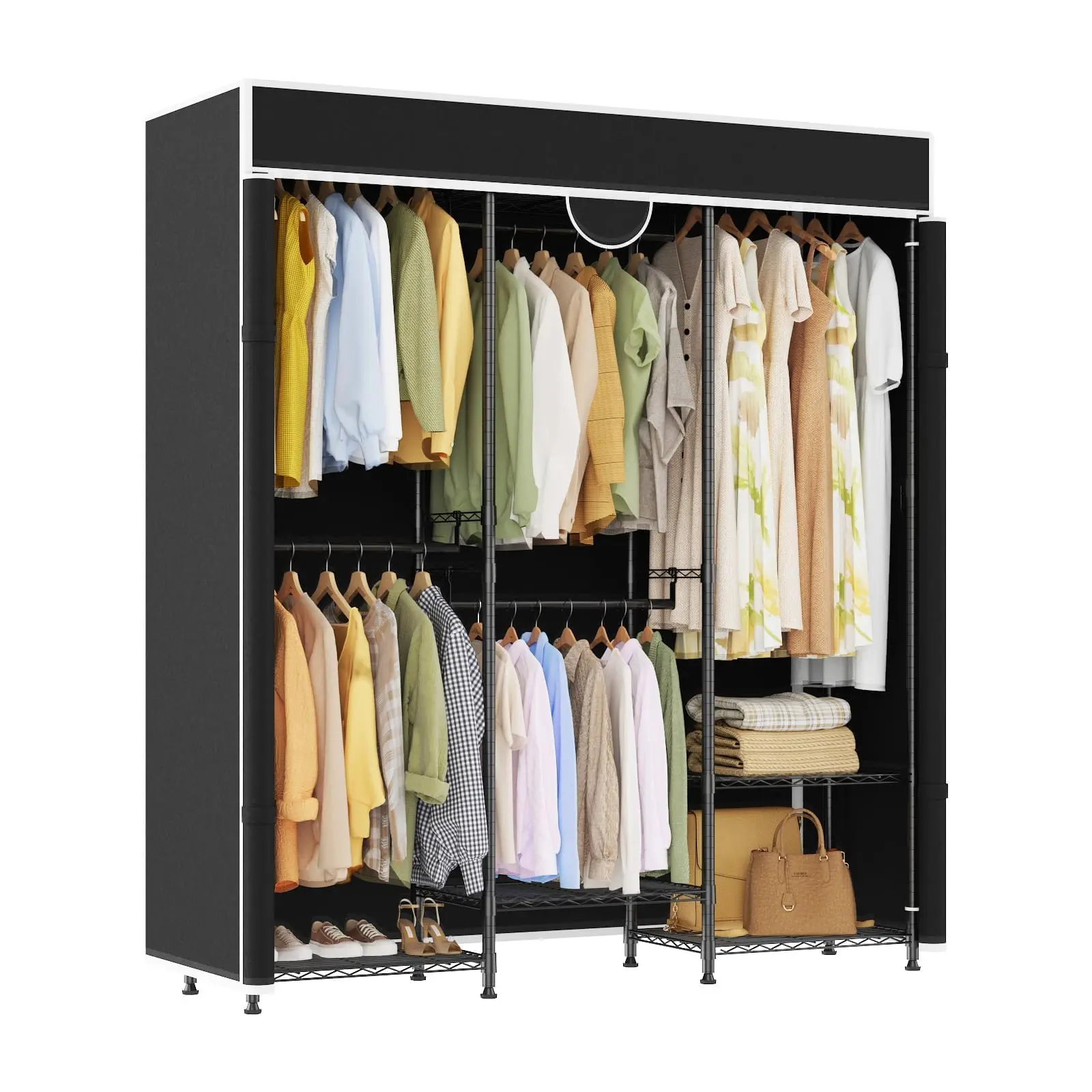 Heavy Duty Portable Closet Wardrobe Organizer – Adjustable Carbon Steel System – Freestanding Garment Rack with Cover – 1100lbs Capacity – For Hanging Garments