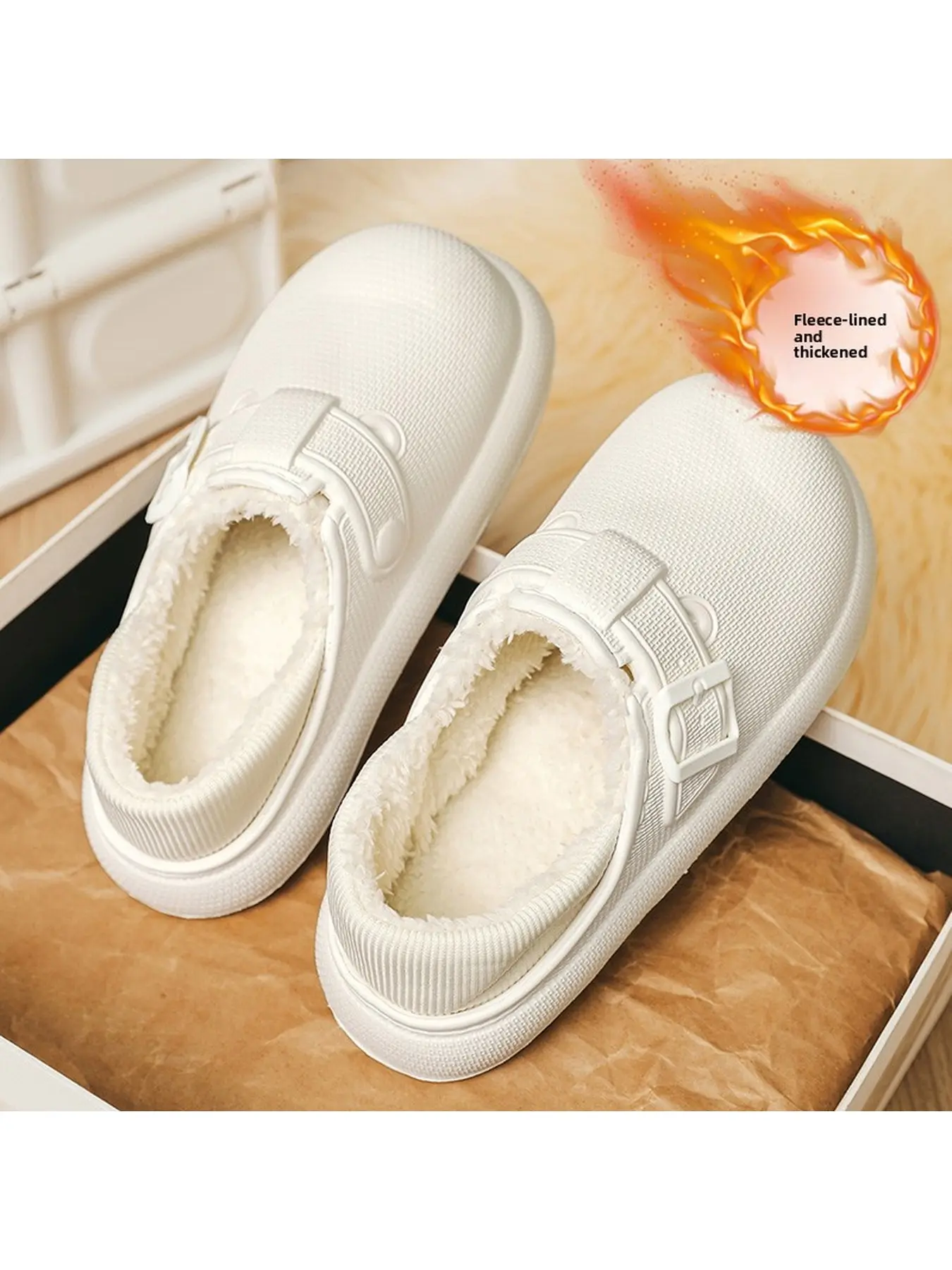 Waterproof Fleece Lined Clogs, Adjustable Buckle Strap Thick Platform Mule Slippers, Non Slip Warm Winter House Shoes Indoor Outdoor Footwear For Men Women