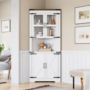 GARVEECorner Storage Cabinet - 67'' H Corner Hutch With Doors & With Adjustable Shelves, for Living Room, Kitchen, Bathroom - White
