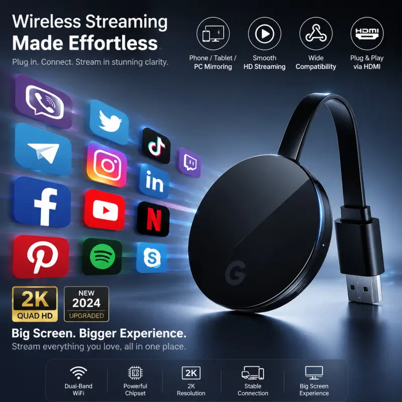 HDMI Display Screen Mirroring Dongle, Wireless Mirroring Screen Mirroring Device, Synchronizes Videos, Images, etc. to TV, Monitors, and Projectors via 2.4G WiFi, Miracast Screen Mirroring Device, Screen Mirroring Adapter