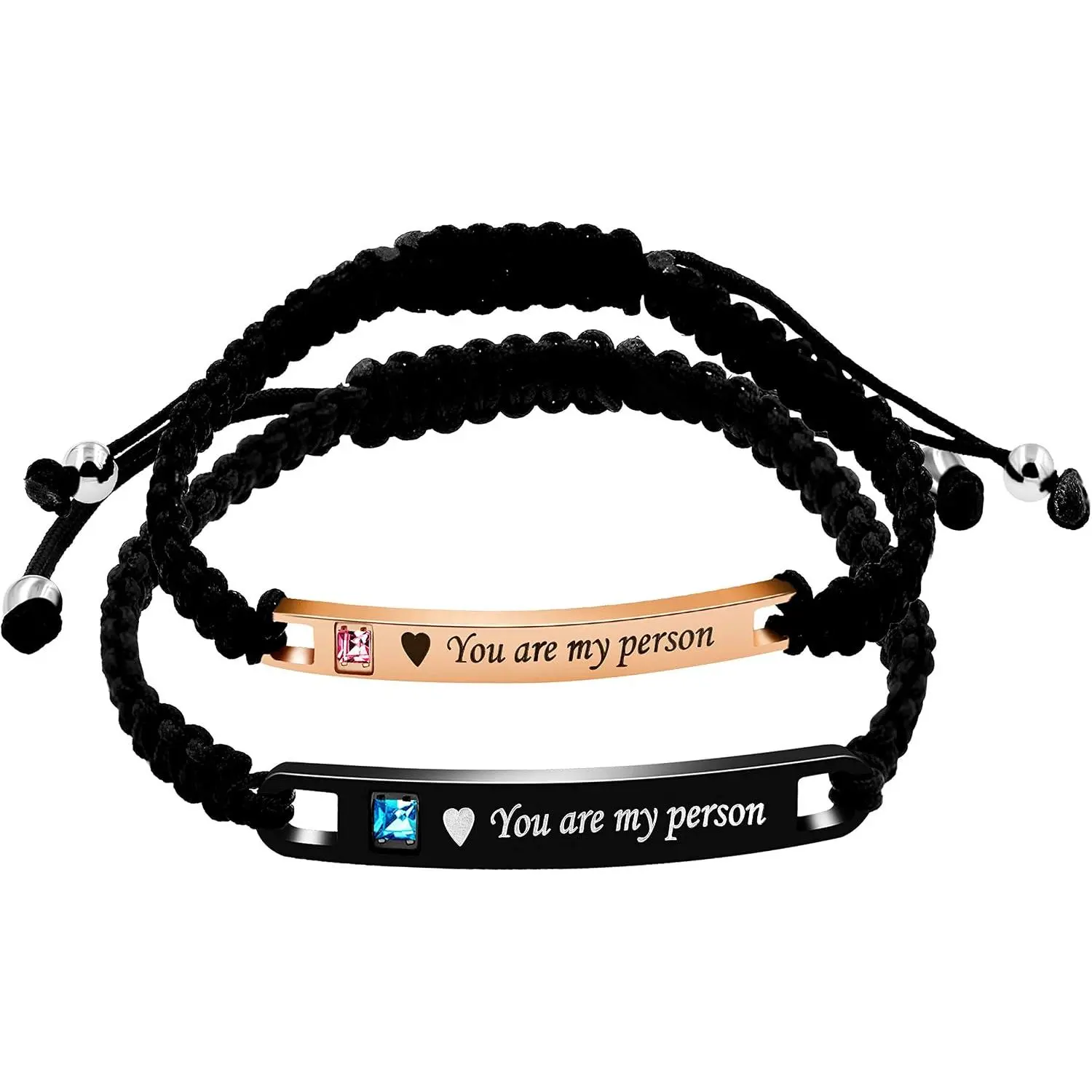 Stainless ID Plate Bracelets  Braided Rope Wrist Bangle for Men Women Friendship Couple Bracelet (You are my person)