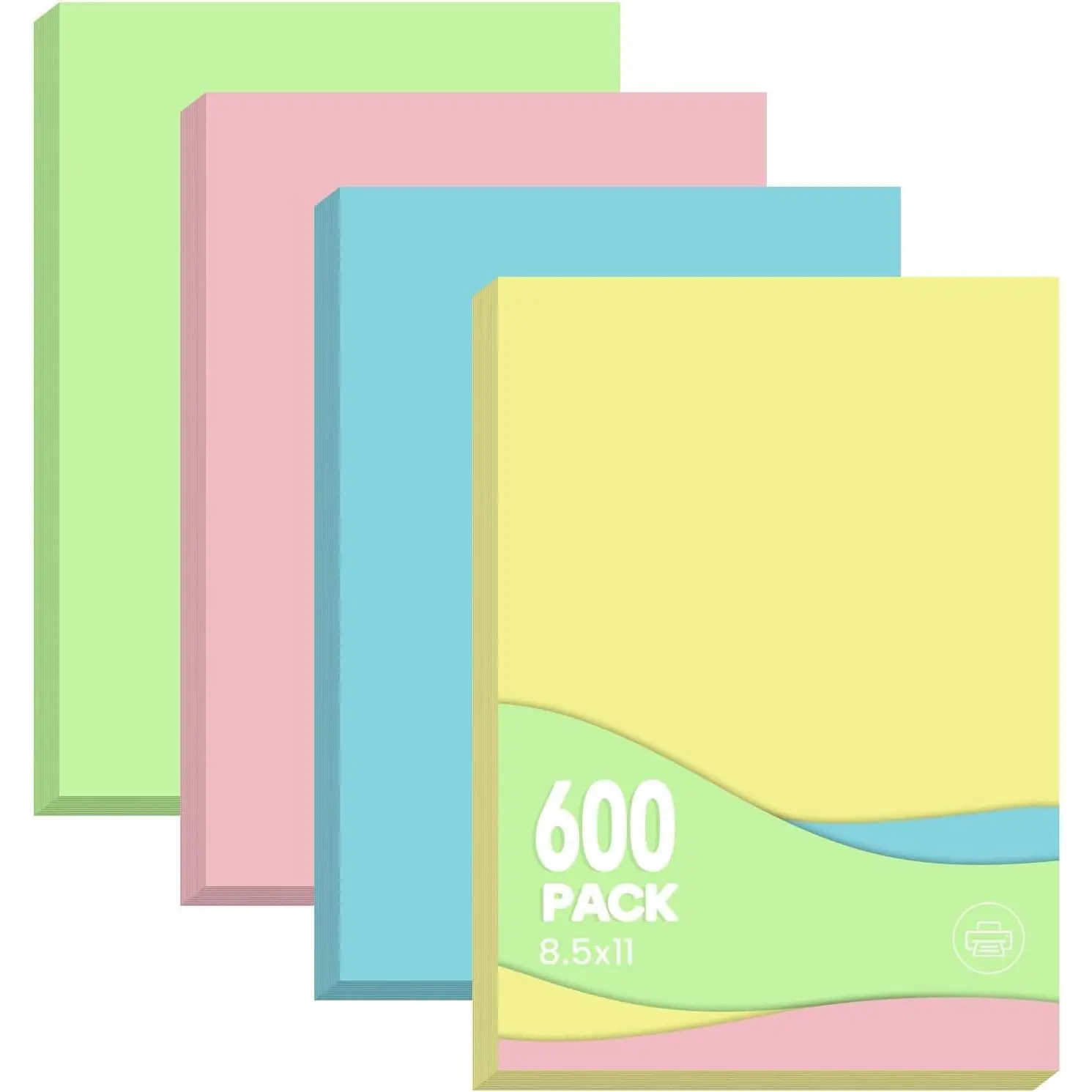 8.5x11 Inches Colored Copy Paper, 600-Sheets Letter Size Pastel Assorted Colors Printer Paper for Printing, Arts & Crafts, School Projects and Office Use
