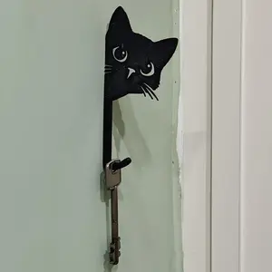Bohemian Cat-Shaped Door Hook Wall-Mounted Behind Door Hanger - Plastic Hanging with Concealed Storage Suitable for Keys, Towels, Utensils, Entryway Decor for,,, Bathroom - Decorative Key Holder Pendant
