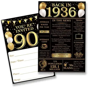 90th Birthday Party Invitations for Women Men - Back in 1936 90 Year Old Birthday Anniversary Invitation Set (20 Invites and Envelopes)