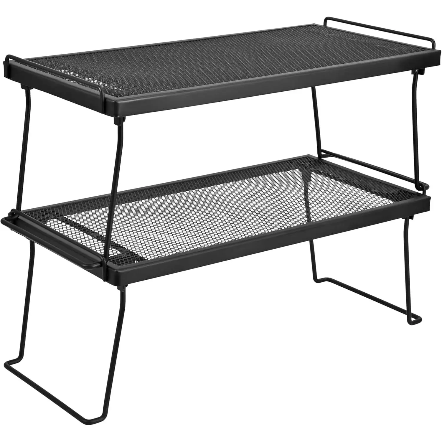 Stackable Cabinet Shelf Organizer, Set of 2 Metal Shelves (Black)