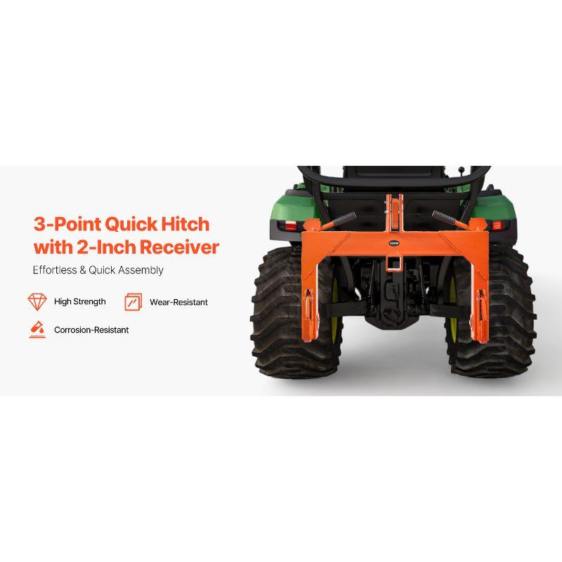 VEVOR 3-Point Quick Hitch with 2 in Receiver, 3000 Lbs Lift Capacity, 3-Pt Hitch with 5 Level Adjustable Bolt, Adaptation to Category 1 2 Tractor, Heavy Duty 3 Point Attachments, Orange
