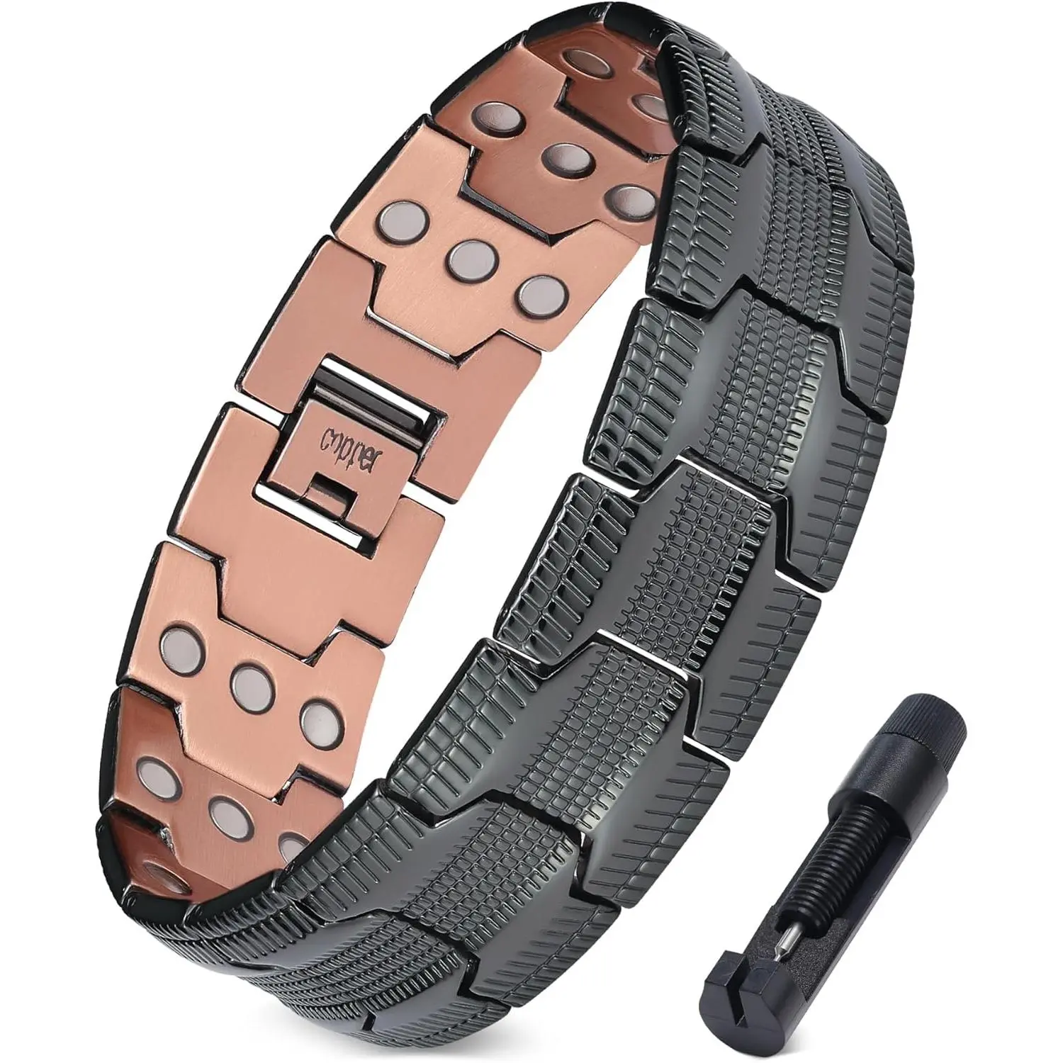 Pure Copper Magnetic Bracelet for Men, 3X Strength Copper Bracelet, Adjustable with Sizing Tool, Fashion Jewelry Gift for Him
