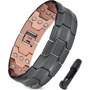Pure Copper Magnetic Bracelet for Men, 3X Strength Copper Bracelet, Adjustable with Sizing Tool, Fashion Jewelry Gift for Him