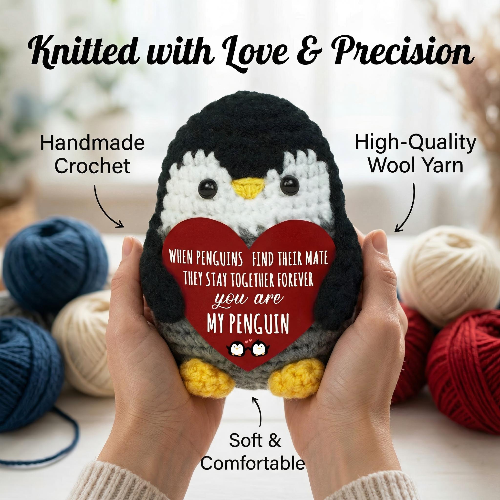 Cute Hand-Knitted Mini Penguin Plush, Emotional Support Stuffed Animal, Soft Stress Relief Toy, Perfect Christmas Presents & Holiday Gifts, Birthday Gifts for Women Men, Teacher Appreciation Gifts, Portable Desk Decor, Bag Charm Keychain, Healing Companio