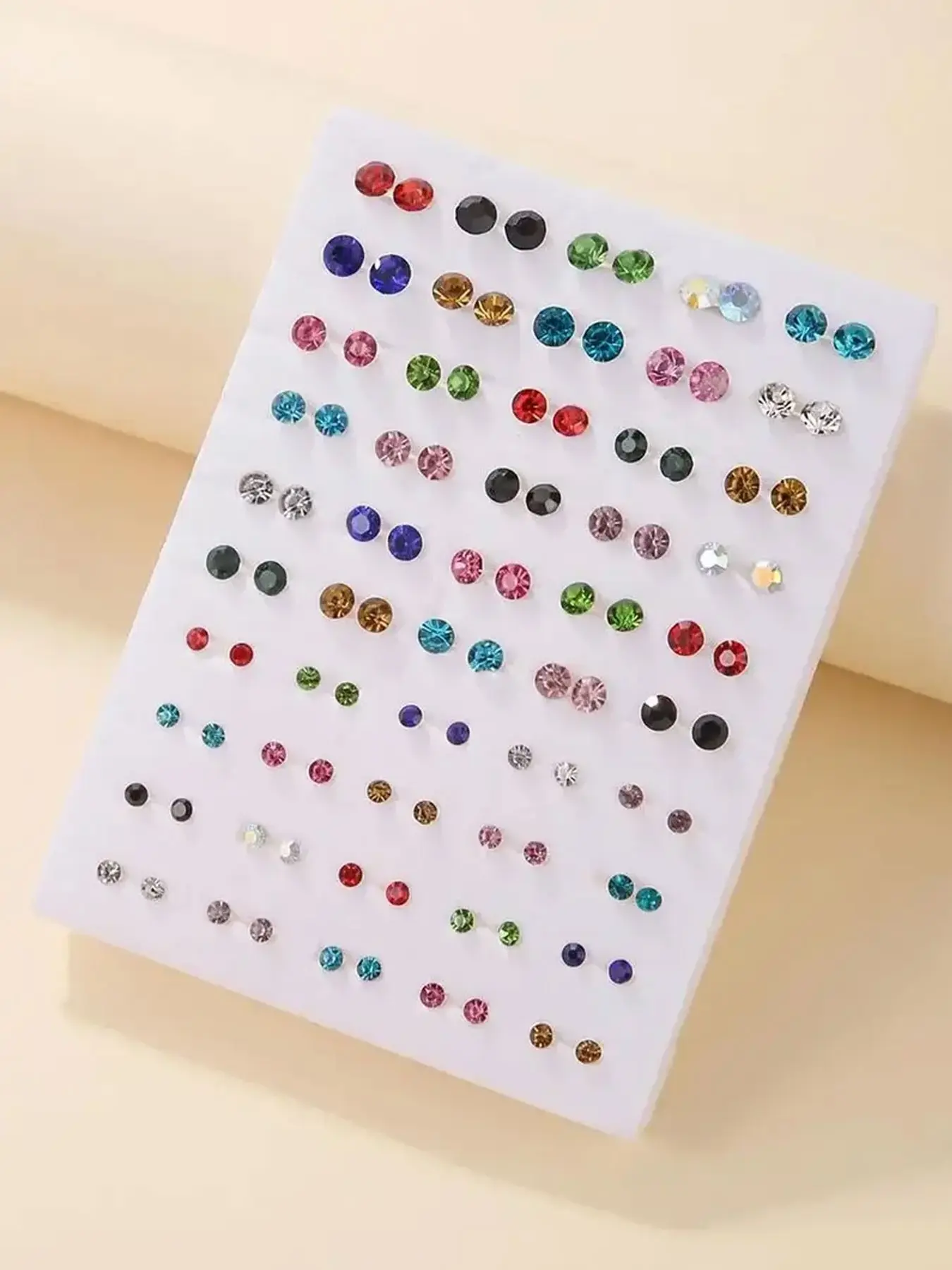 50 Pairs Multicolor Rhinestone Earrings Set, Hypoallergenic Metal Studs, Minimalist Piercing Jewelry, Daily Wear, Dates, Parties