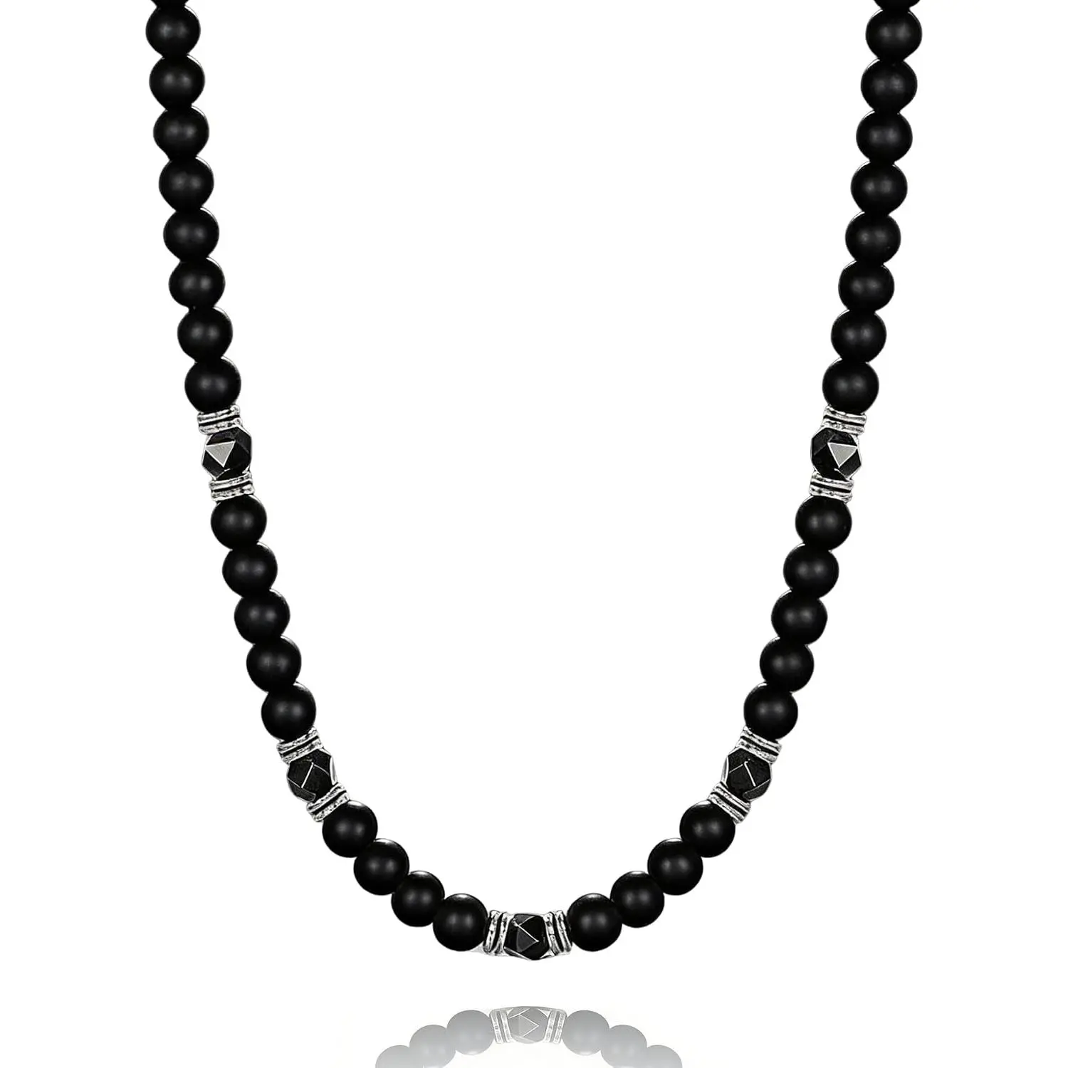 Polished Matte Natural Healing Alternating Beading Adjustable Classic Obsidian Beaded Necklace, Anniversary-Birthday Gifts for Men-Boyfriend